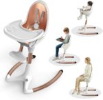 Hot Mom Baby High Chair Adjustable Seat Angle Lift Height Double Tray Luxury Baby Eating Chair,Lifetime Availability,White Gold - Image 3
